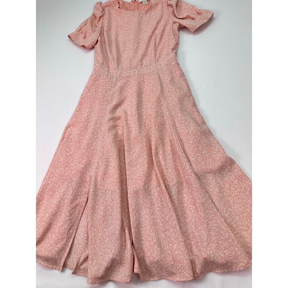 Rachel Parcell Pink Ditsy Floral Puff Sleeve Midi Dress Vintage Style Size M - Picture 9 of 12